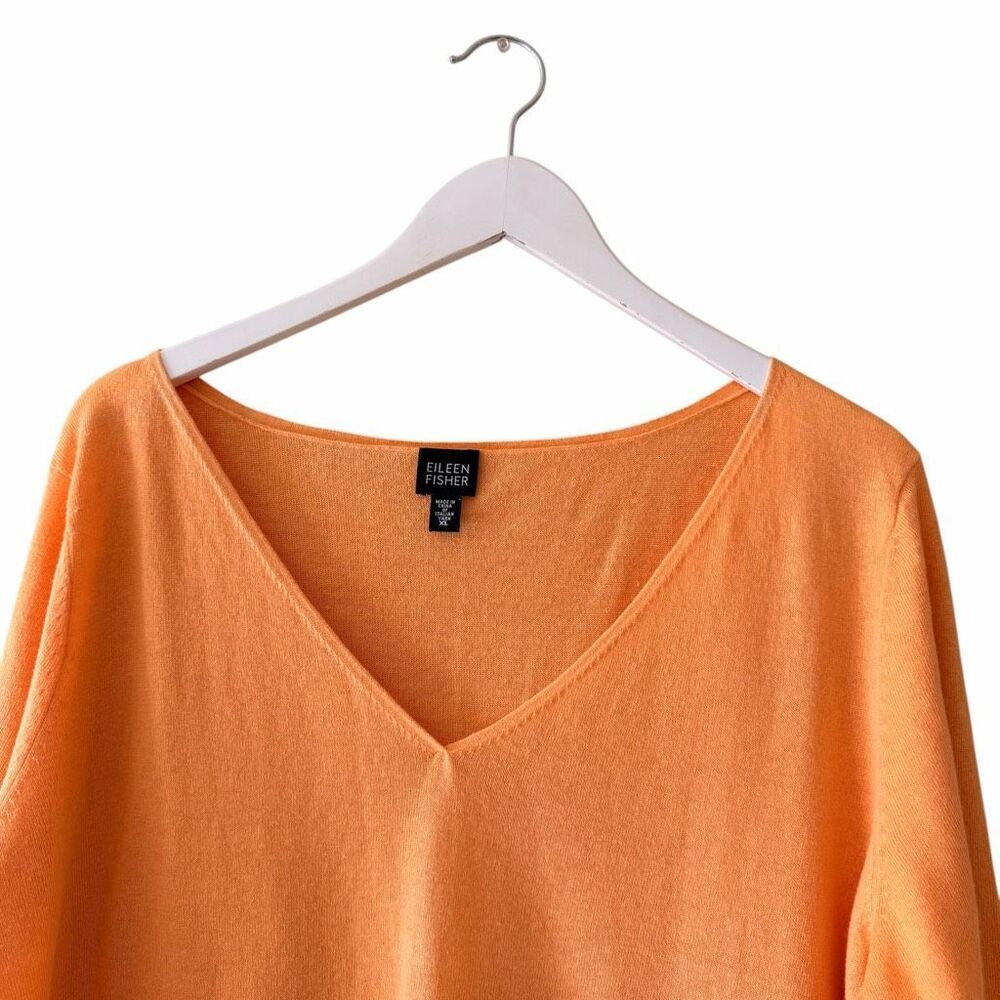 Eileen Fisher Orange Gild the Lily Cotton Lightweight Italian Yarn Long Sleeves - Picture 3 of 13
